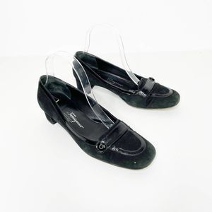 Vintage Salvatore Ferragamo Loafer pump suede square toe black womens us 8
